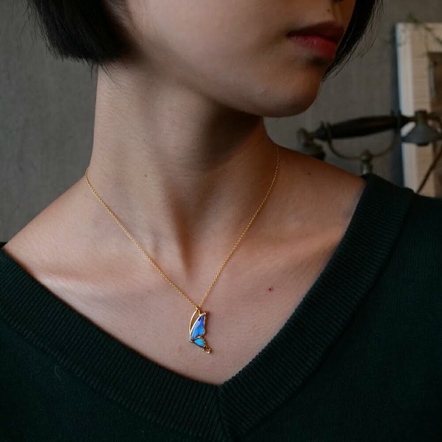 本物の蝶の羽　片羽蝶ネックレス　ゼフィリティスモルフォ　[zps051r-zep]