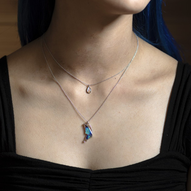 本物の蝶の羽　片羽蝶ネックレス　ゼフィリティスモルフォ　[zps051r-zep]