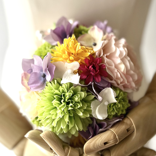 カラフル　造花　ウェディングブーケ　アーティフィシャルフラワー カラフルポップなボールブーケ ウェディングブーケ 七五三 造花