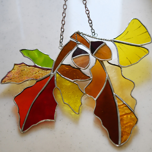 ステンドグラス 秋の葉 どんぐりも その他インテリア雑貨 もえくる