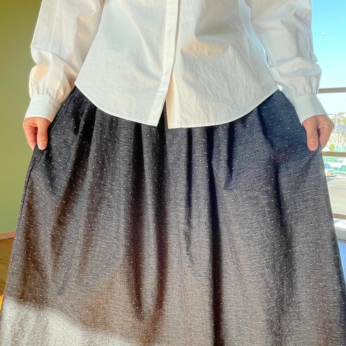 Hjärta）ドット合撚織タックスカート Black 遠州織物 ロング