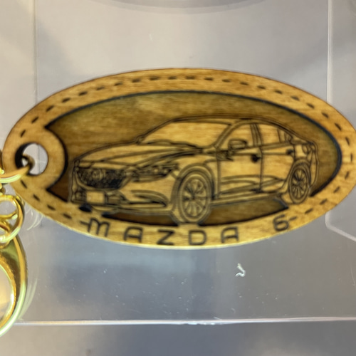 木製キーホルダー MAZDA6 セダン 希望ナンバー刻印 マツダ MAZDA