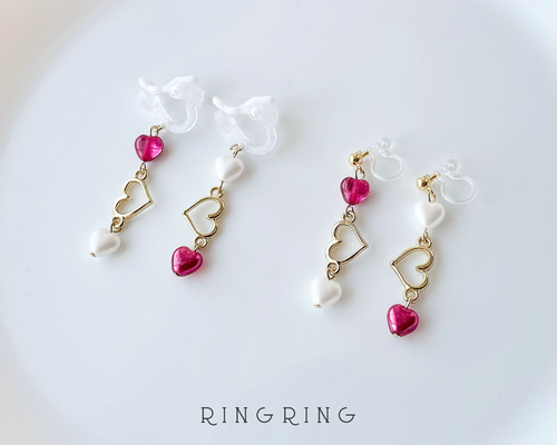 子供用イヤリング】ハート♡×3 がキラキラ揺れるキッズイヤリング 雑貨