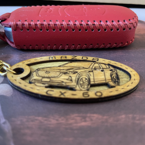 木製キーホルダー CX60 希望ナンバー刻印 マツダ MAZDA キーリング