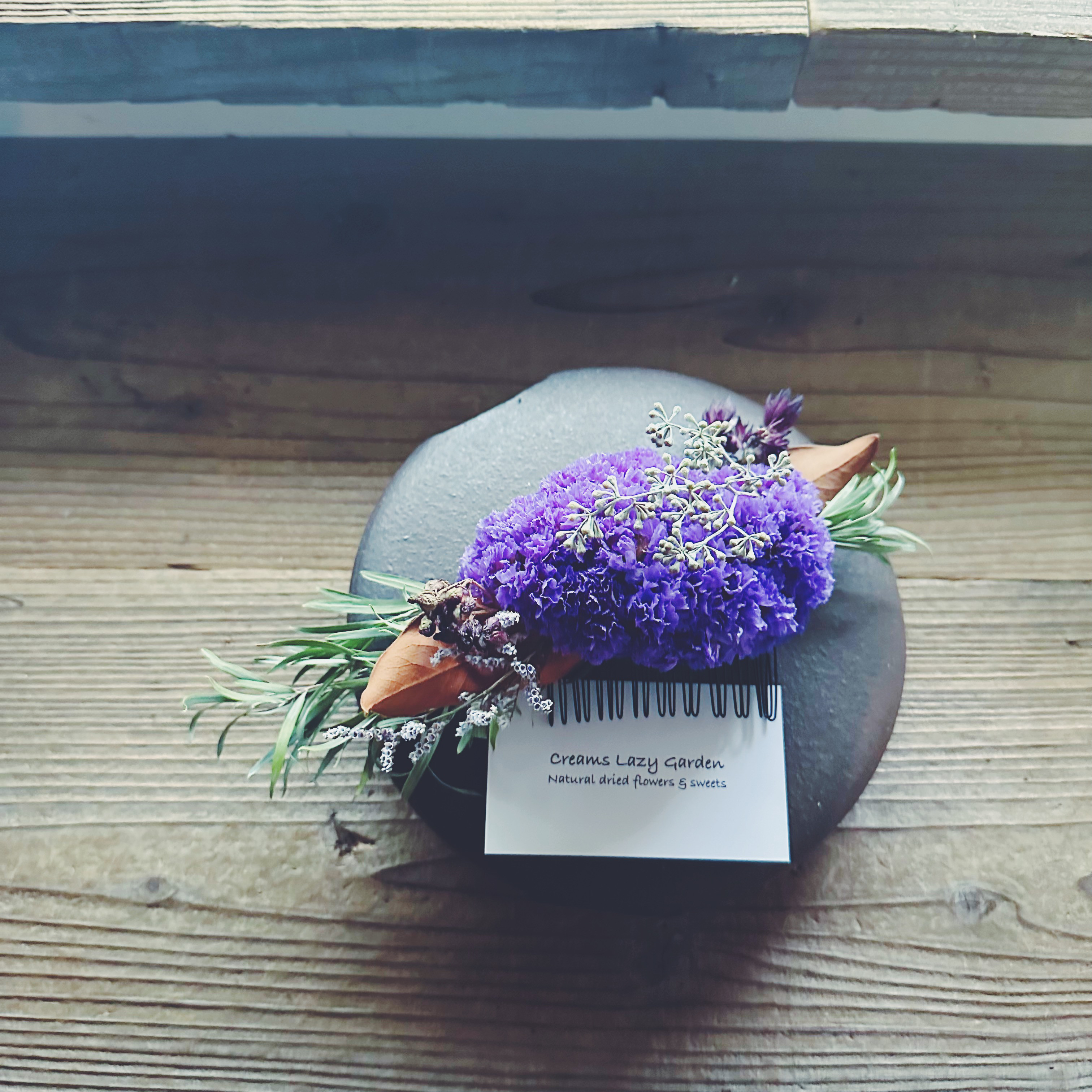 91 Dried flower comb / headdress /Purple フラワーコーム 紫
