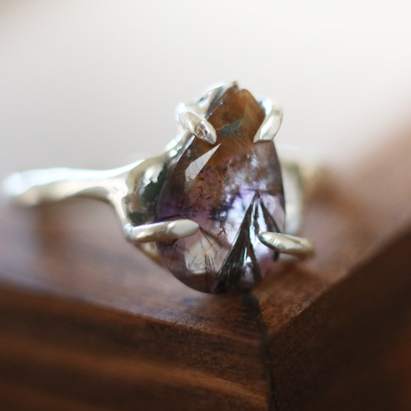 （獨一無二/Silver925）超七石英銀戒指（11*7mm/8號） 第1張的照片