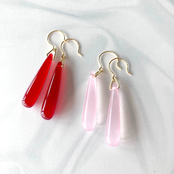 クリアカラー プレシャス オパール ブリオレットドロップ ピアス ロング ウォータードロップ ピアス （ ポリエステル樹脂 レッド ピンク