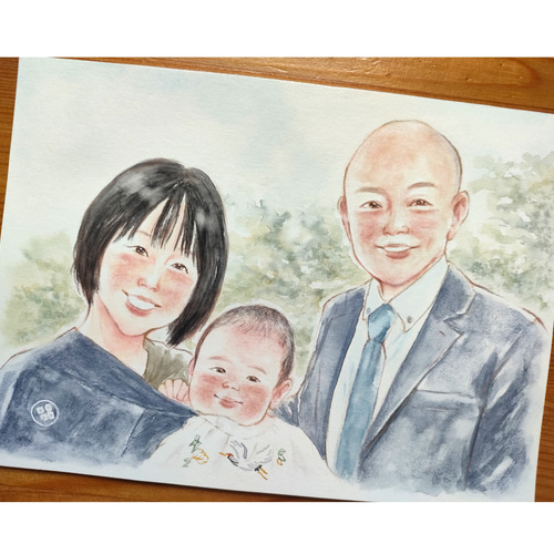 似顔絵 2L イラスト 記念日 水彩 名入れ 似顔絵オーダー ギフト 出産 