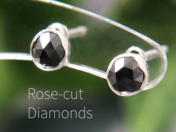 艶めく漆黒の輝き◇ダイヤピアス ローズカットブラックダイアモンド  