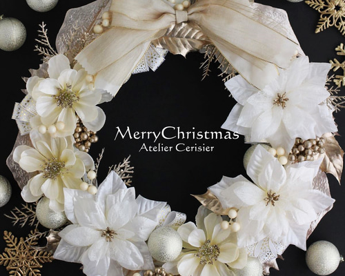 早割】☆クリスマスリース ポインセチア アネモネ＜ホワイト
