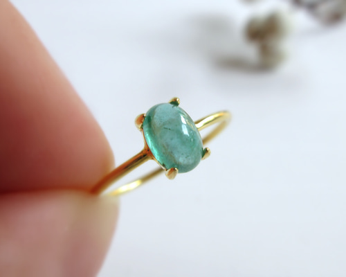 パワーストーン 6.5号】エメラルド プチ ペア シェイプ ベゼル リング 指輪 天然石 5月