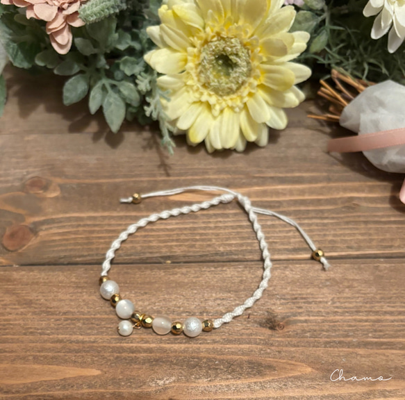 ハンドメイド♥ミサンガアンクレット【white】 アンクレット Chamo 