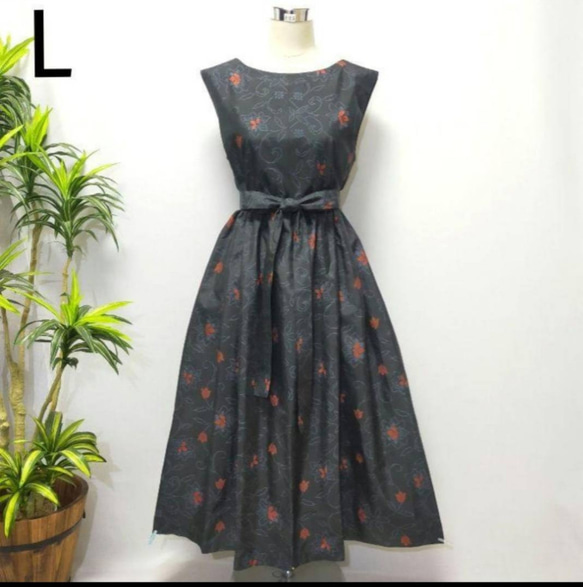 着物リメイク ワンピース ジャンパスカート 2WAY 花柄 ギャザー ロング  