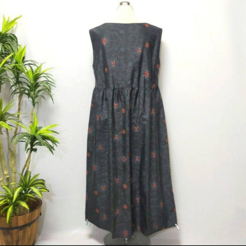 着物リメイク ワンピース ジャンパスカート 2WAY 花柄 ギャザー ロング  