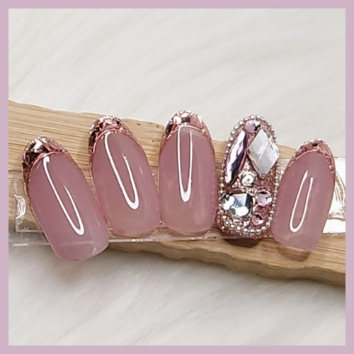 009. ネイルチップ ガラスフレンチ 埋め尽くし ワンホンネイル 韓国