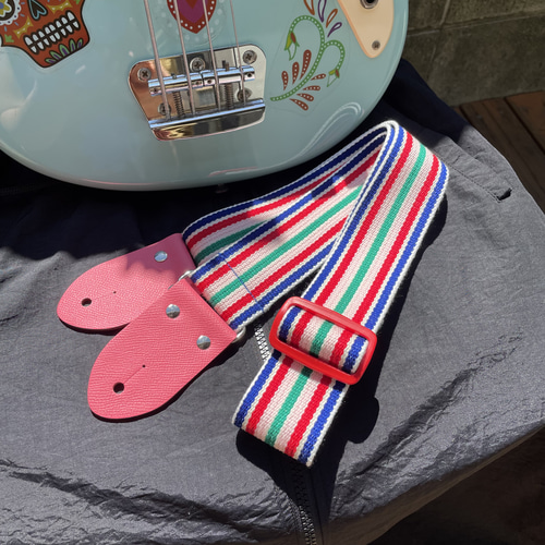 お試し価格】カラフルストライプギターストラップ ピンク 楽器