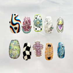 ⑨つけ爪6個セット デザイン多様 バラ売り、まとめ売り可 バラ売り】X'masネイルチップ＊Bi ネイルチップ（つけ爪） LiebenBirne