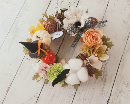 SOLD】ハロウィン☆ハンドメイドミニリーススヌーピー風(ハワイアンver)