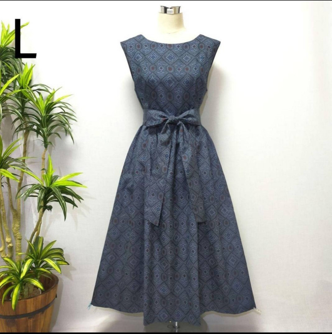 SOLD 着物リメイクワンピース大島紬L〜LL ワンピース さらあお