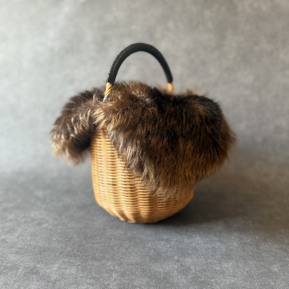 FOXY ブラウン ファー付きかごバッグ本物ミンクの毛 FOXY ブラウン ファー付きかごバッグ本物ミンクの毛
