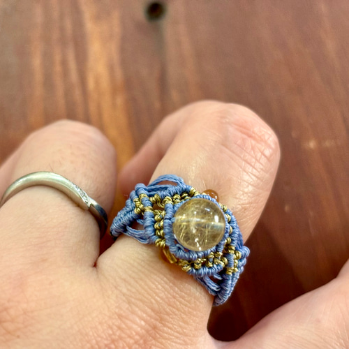 174 受注制作(ルチルクォーツ×シトリン マクラメ編みリング／指輪