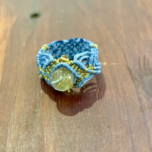 174 受注制作(ルチルクォーツ×シトリン マクラメ編みリング／指輪