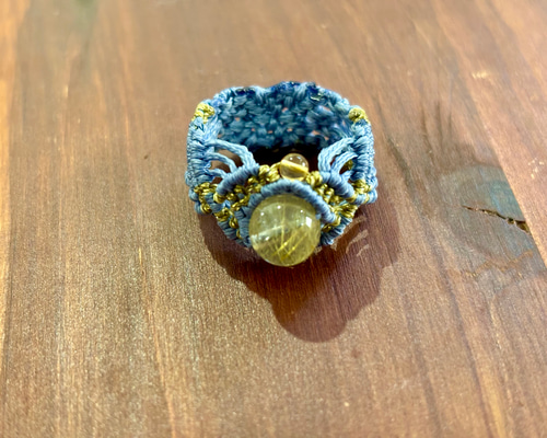 174 受注制作(ルチルクォーツ×シトリン マクラメ編みリング／指輪