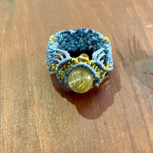 174 受注制作(ルチルクォーツ×シトリン マクラメ編みリング／指輪