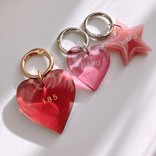 名入れ/言葉入れ無料】全12色 クリアカラー ハート キーホルダー L