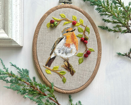 イギリスの田舎の美しいコテージ風景 刺繍 完成品
