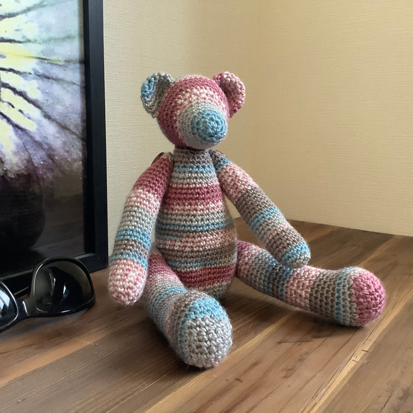 カスタマイズ可能❣️ファーヤーンのクマさんあみぐるみ（ブルー）＆パンダさん 編み物キット #6-12 おすわりクマさん 手編み糸と生地 イトヘンラボ