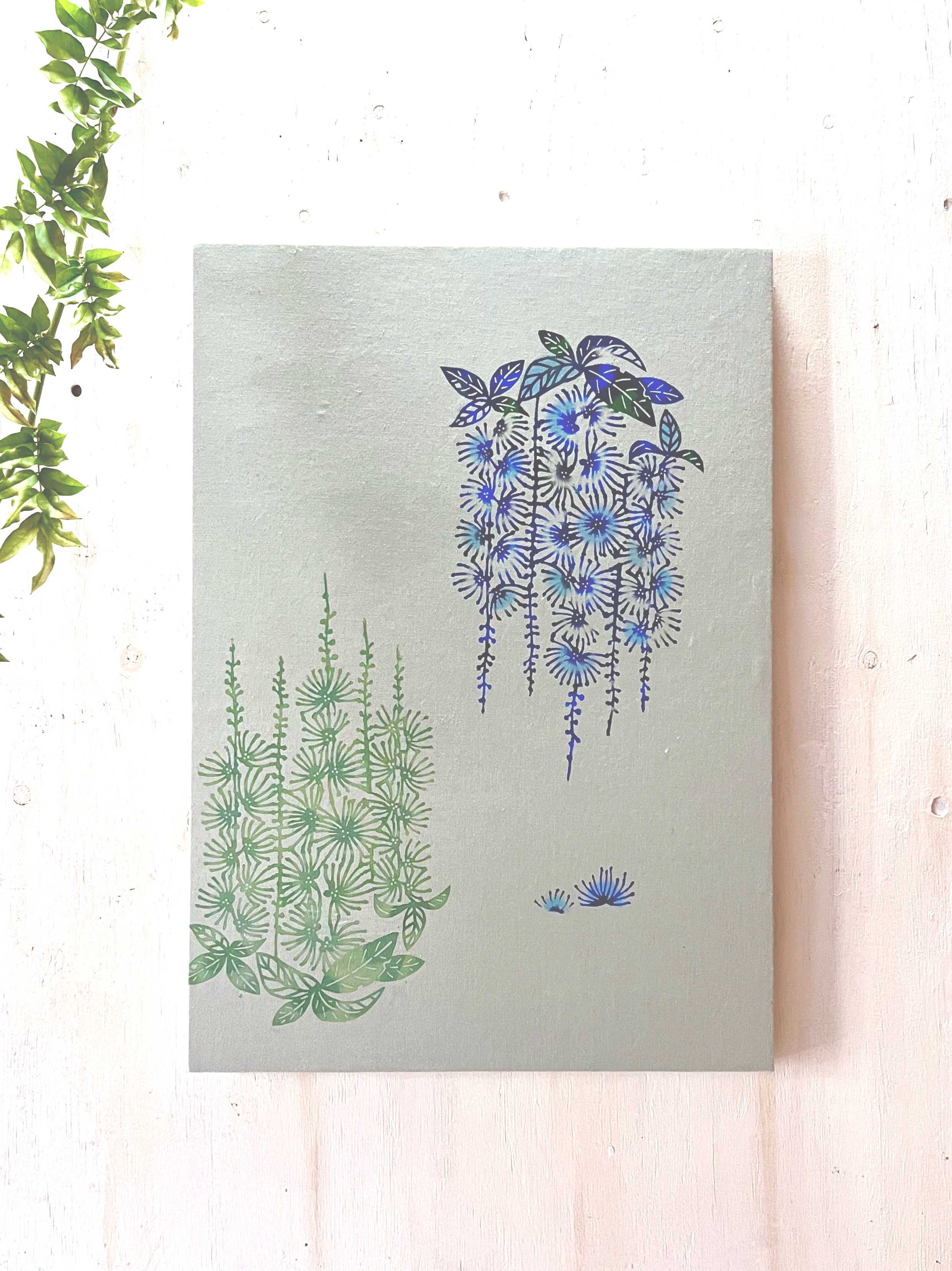 新作⭐︎【日本国内送料無料】手染め紅型/夜明け前のサガリバナのファブリックパネル/51cm×36cm（B3）