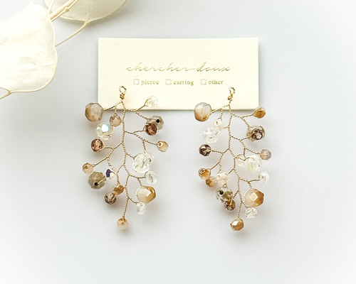 #987C再販 ゴールド クリア チェコビーズ ハンドメイド ピアス イヤリング 987C再販 ゴールド クリア チェコビーズ ハンドメイド ピアス イヤリング