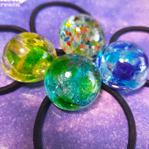 940】かすみ草×琉球ガラス レジンヘアゴム 1132】かすみ草×琉球ガラス