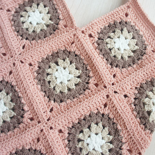 コットン糸使用♡かぎ針編みモチーフバッグ（ピンク） かぎ針編み