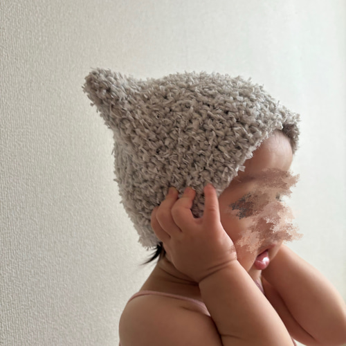 秋冬向け／2カラー 手編みのネコ耳ニット帽 ベビー キッズ 帽子(ベビー