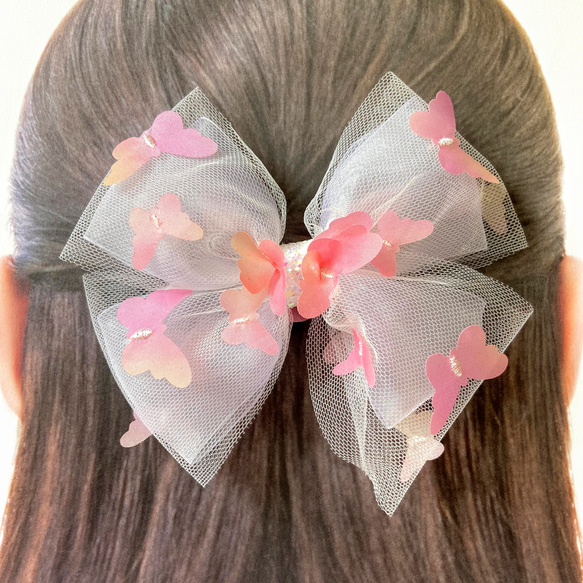 ハンドメイド☆キッズリボン☆ピンク☆ふわふわファーにビジュー