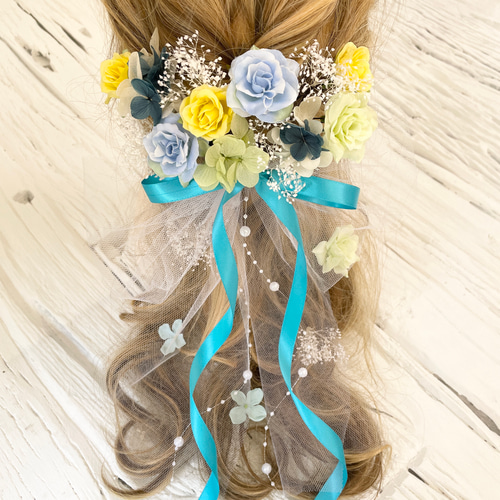 ブーケの様な髪飾り ヘッドドレス ブルーグリーン ヘッドドレス  
