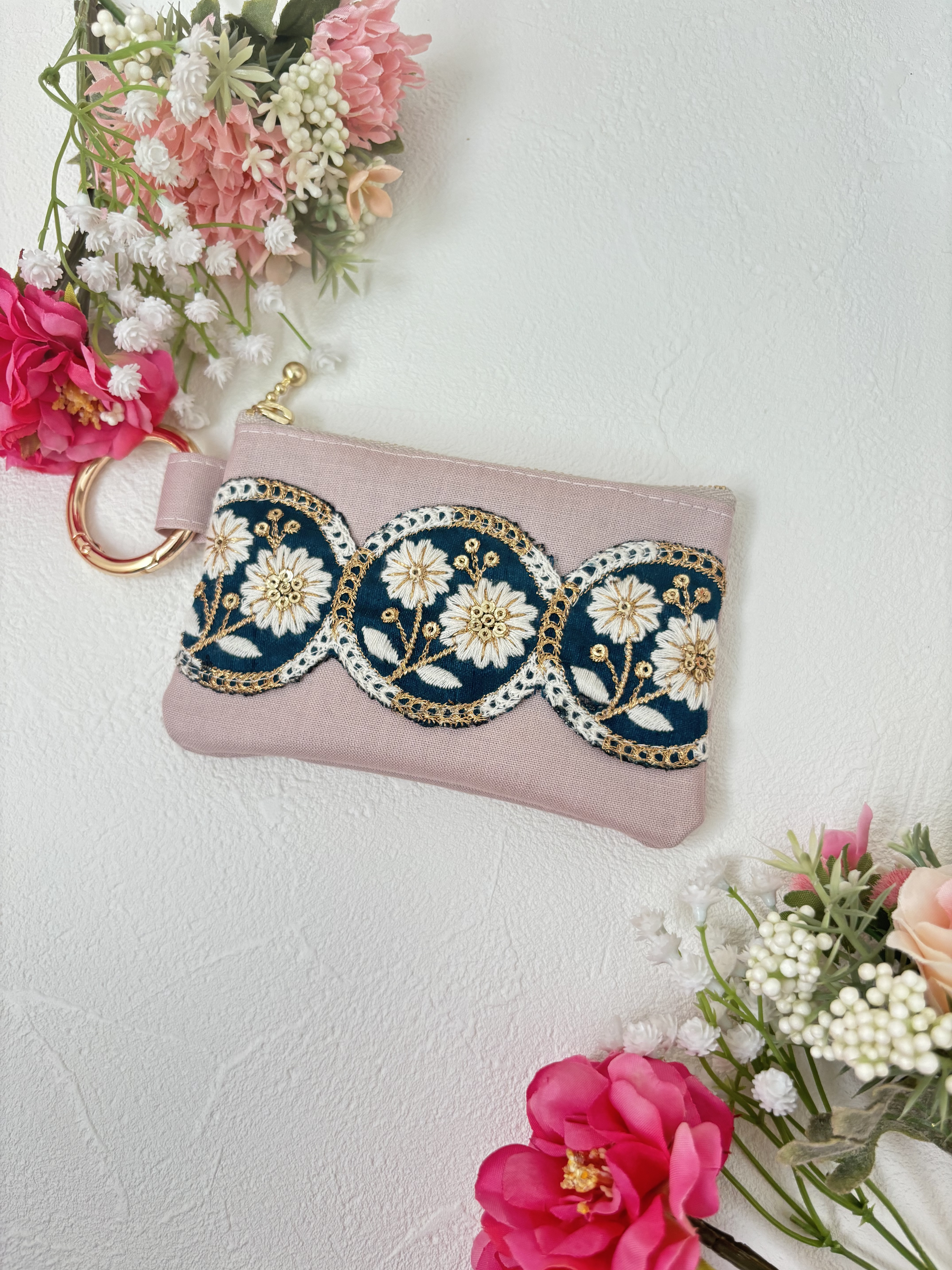 スマートキーケース キーケース ラミネート インド刺繍リボン