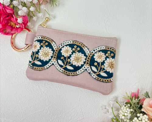 スマートキーケース キーケース ラミネート インド刺繍リボン カード