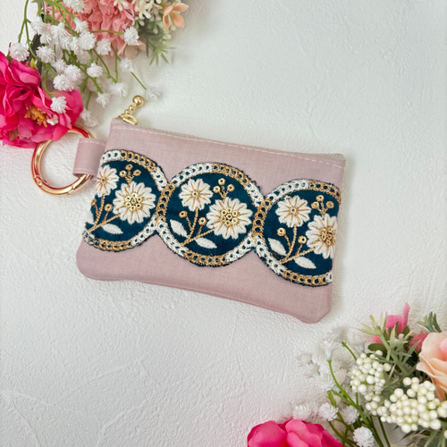 スマートキーケース キーケース ラミネート インド刺繍リボン カード