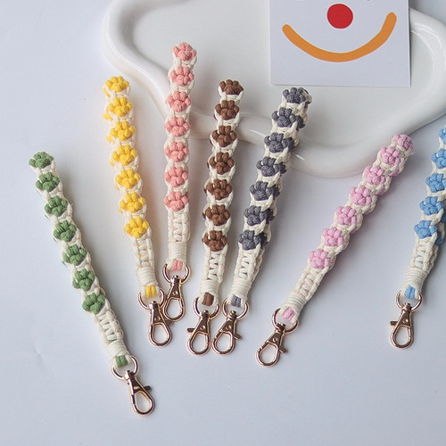 猫爪58色手編み 長/短いスマホショルダー☆手に持てるチェーン
