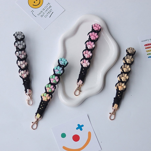 猫爪58色手編み 長/短いスマホショルダー☆手に持てるチェーン