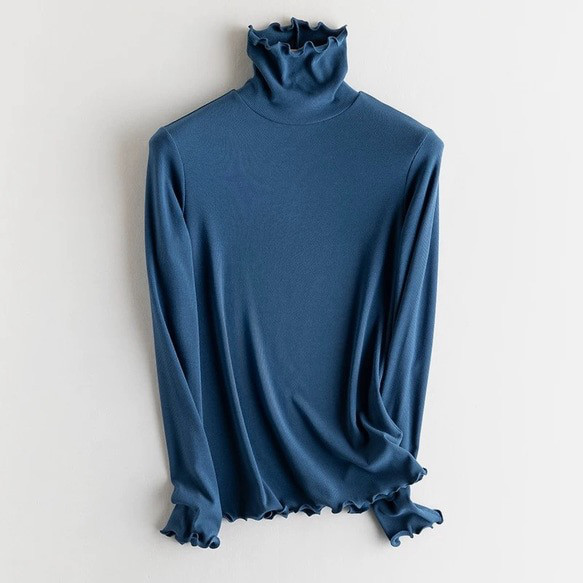 ◇洗濯可【2種類ネック 肌に優しい シルク タートルネック】ブルー