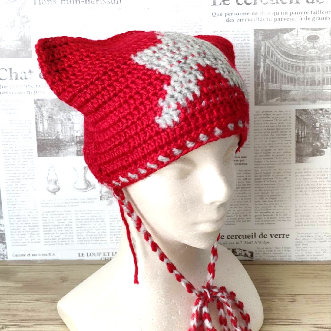 猫耳ニット帽 ハンドメイド 【最終価格】 四角模様【猫耳♡ニット帽】ハンドメイド A - メルカリ