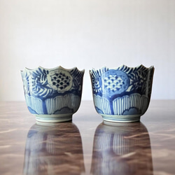 古伊万里染付龍水紋様猪口 2客組 おちょこ・ぐい呑み・徳利 antique