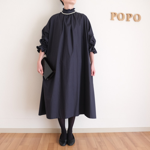 76、二色絞り染めワンピース(藍染めと柿渋染め)ギャザー入り 76、二色