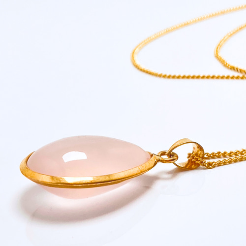 24mm 無垢 ローズクォーツ/紅水晶 K18 K24GP 天然石ネックレス - つゆ