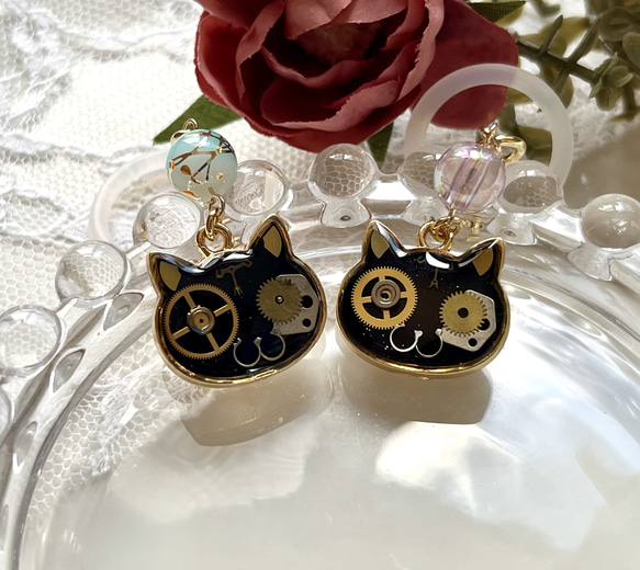 レジン猫ちゃん アンブレラマーカー 黒猫 アンブレラマーカー レジン ฅ