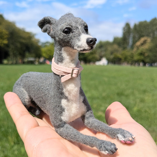 寂しげな優しい目】イタグレ【鼻先からお尻まで12.5cm】羊毛フェルト犬